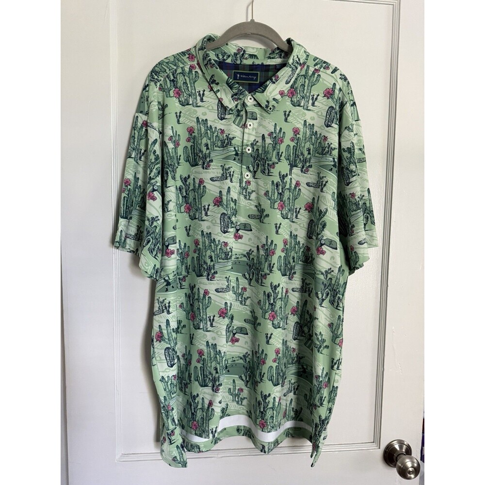 William Murray Pretty Big Dill Polo XL Green Cactus Floral Golf Pickleball Shirt